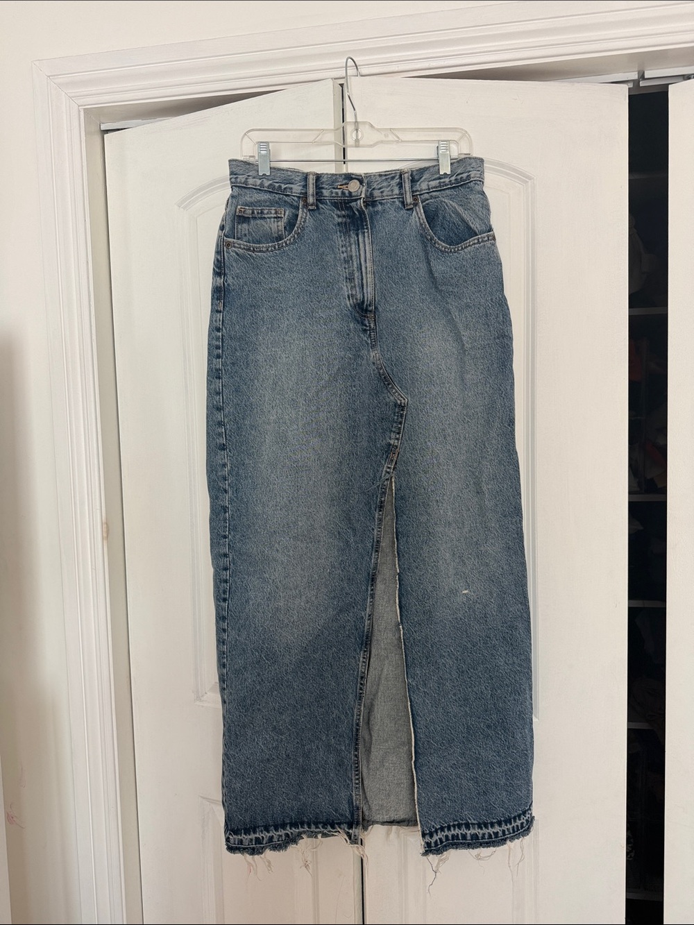 Zara Blue Denim Midi Skirt with Front Slit